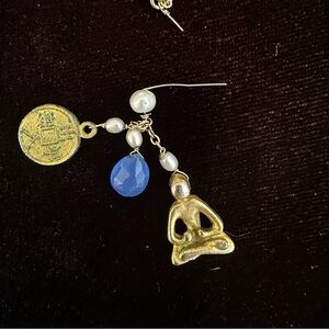 Gold Blue pearl Buddha charm gold lariat both broken GORJANA Giles & Brother